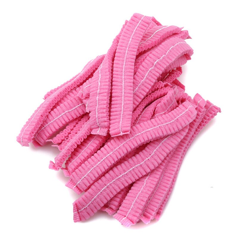 100 stk engangshette lue støvtett stripe hette skjønnhetssalong lue beskyttelseshatt baderomsutstyr gadgets: Rosa