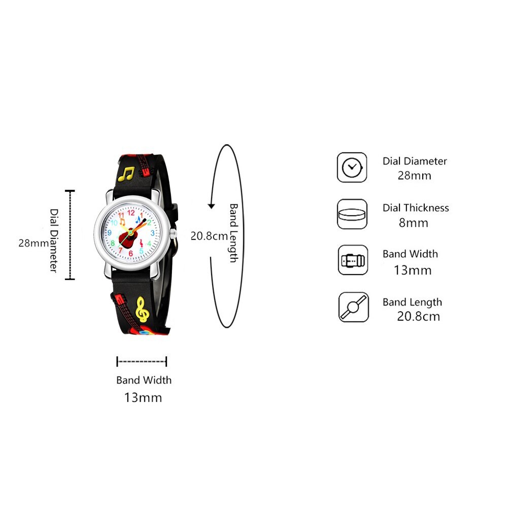Mode 3D Opluchting Cartoon Gitaar Patroon Leuke Sport Student Kinderen Polshorloge