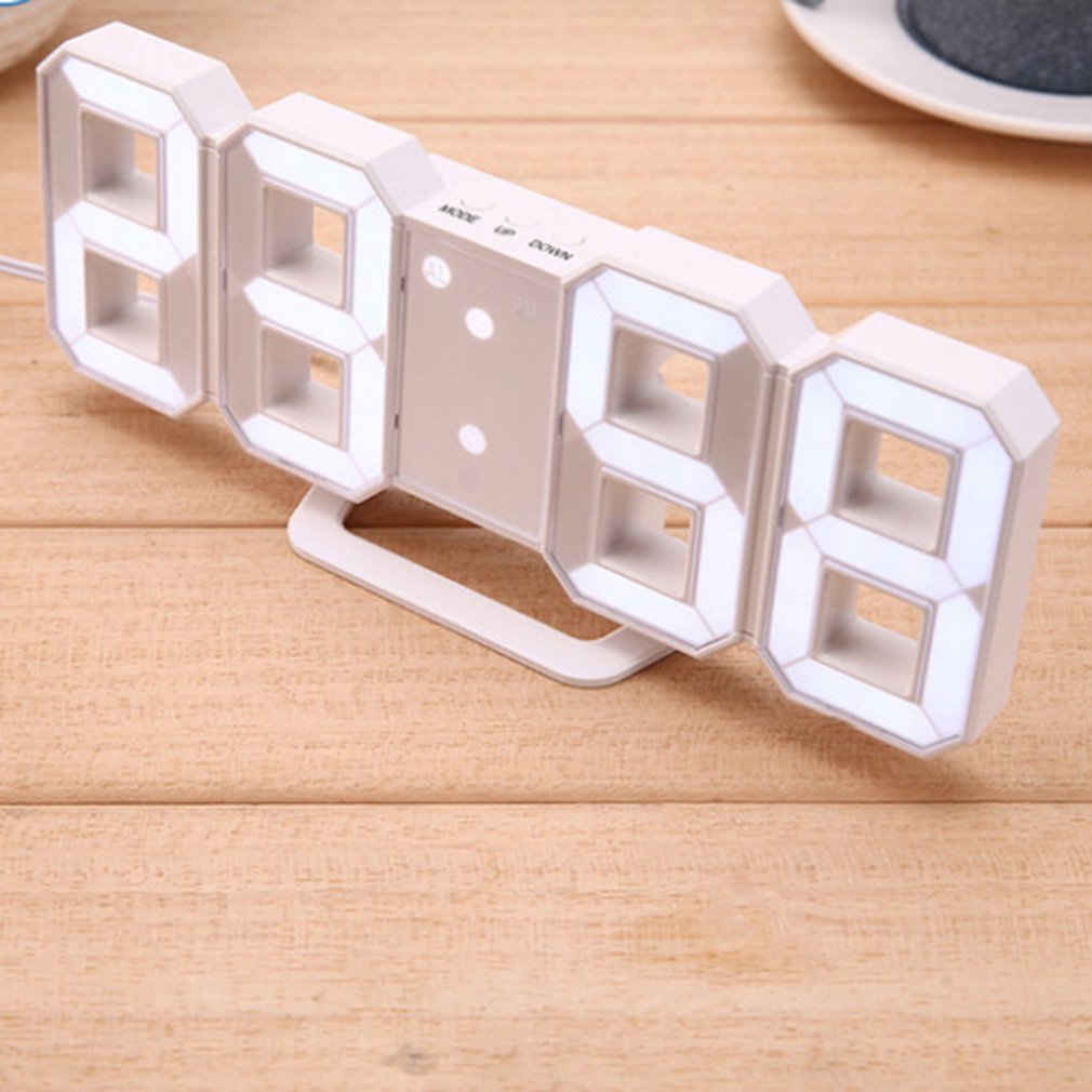Office 3D Alarm Clock Multifunctional LED Digital Wall Clock Sound Control Stereo Alarm Clock: white / Red light