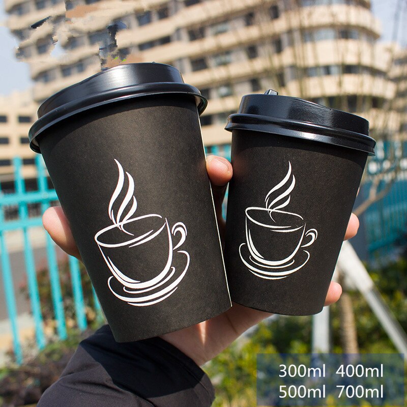 50pcs Black milk tea thick paper cup disposable coffee cup drink takeaway package cups party favor beverage cup with lids
