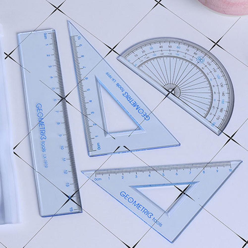 4pcs/set Protractor + Ruler students Drawing Measurement Math Geometry Triangle Ruler Straightedge Protractor kątomierz угломер