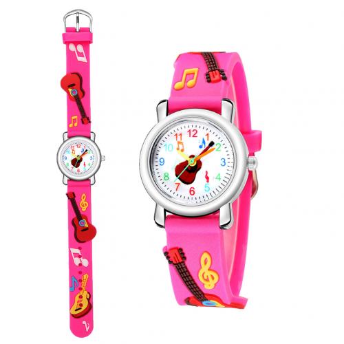 Mode 3D Opluchting Cartoon Gitaar Patroon Leuke Sport Student Kinderen Polshorloge: Rose Red