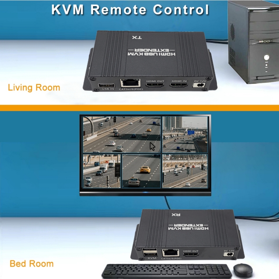 60M HDMI KVM Extender HDMI Extender with USB KVM Control RJ45 60m over IP Cat6 POC Mouse Transmitter Receiver for PC Computer
