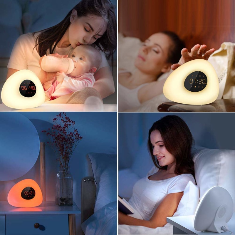Wekker Wake Up Light Zonsondergang Zonsopgang Simulatie 10 Natuurgeluiden 7 Kleuren Licht Touch Control RGB Dimbare Night Lamp