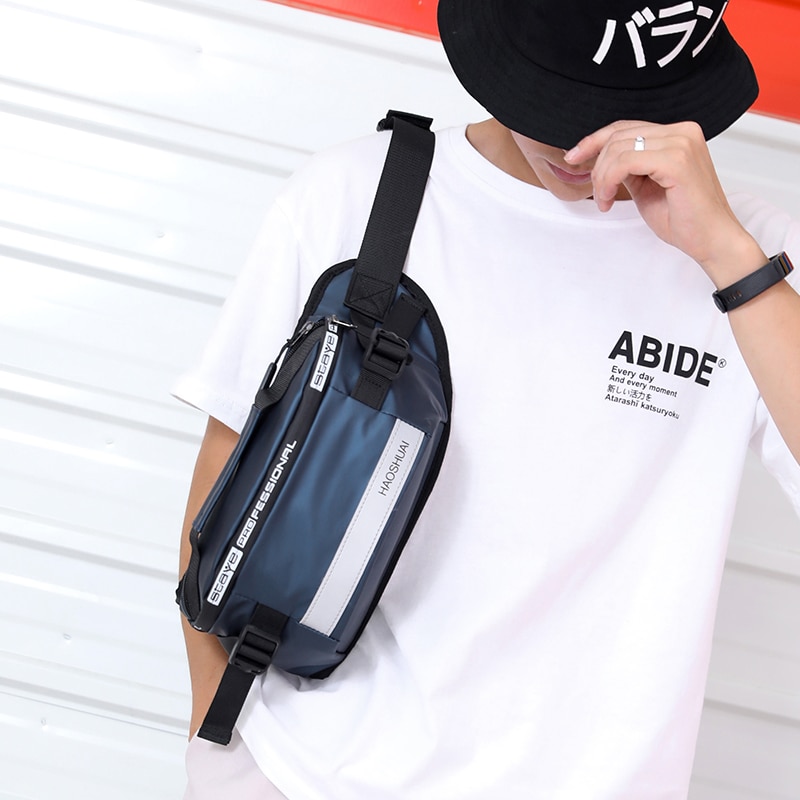 Imperméable à l'eau en Nylon hommes taille poitrine sac unisexe Fanny Pack réfléchissant banane ceinture sacs décontracté voyage Crossbody sacs