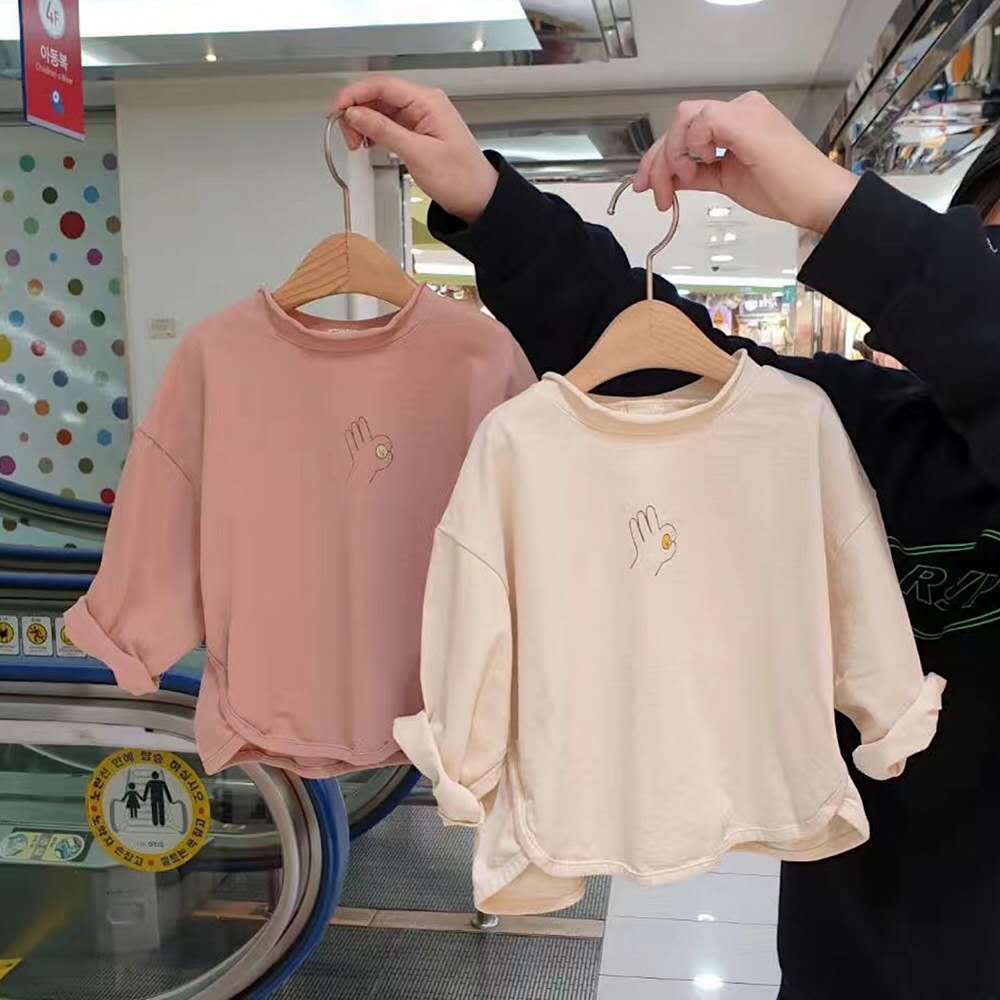 Herfst Product Koreaanse Versie Van Ok Bedrukt Katoen Kinderen Lange Mouwen T-shirt Meisjes Dieptepunt Vrouwelijke Baby