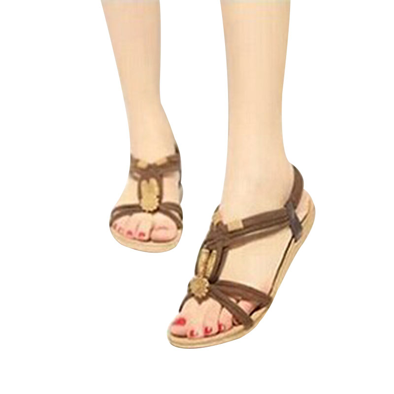 Femme sandales été femme chaussures tongs femme plage chaussures gladiateur perles sandales dame talon bas sandales chaussures