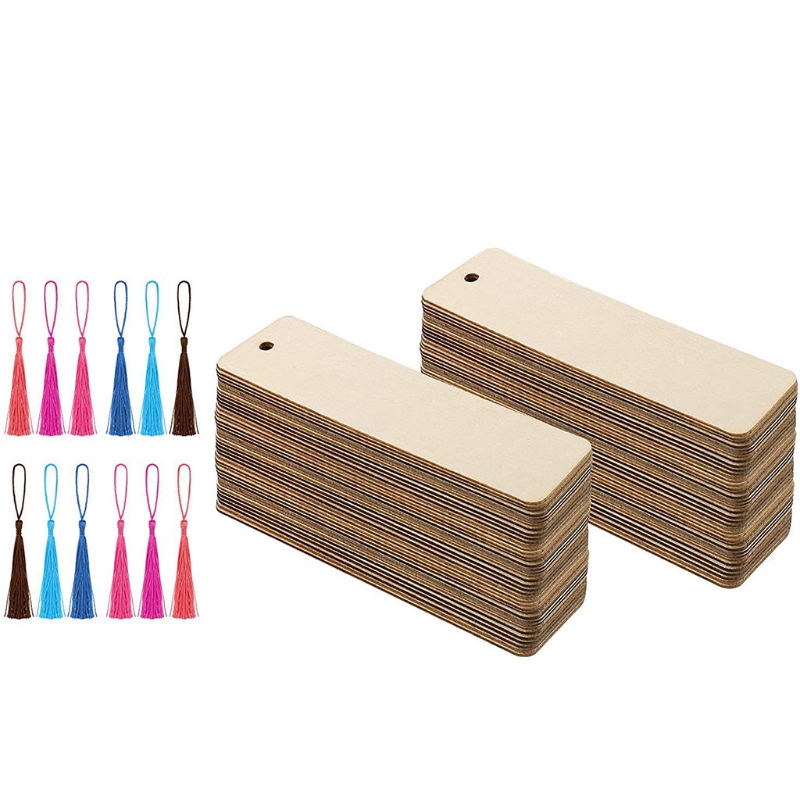Pack of 36pcs Wooden Craft Bookmark with Tassels DIY Blank Book Page Mark Bookmark Ornaments Christmas Party Supplies: Default Title
