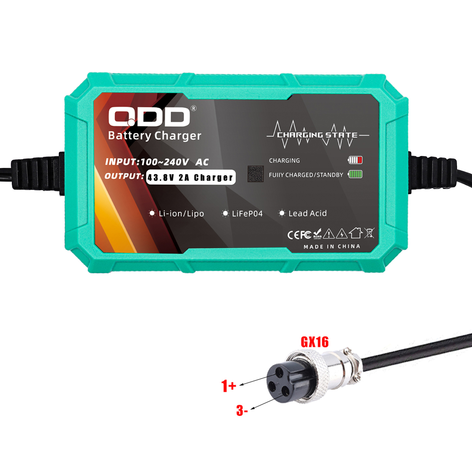 43.8V 2A LiFePO4 Battery Charger for 12S 38.4V Battery Pack LiFePO4 Battery Charger with Multiple Connectors: Gold / EU