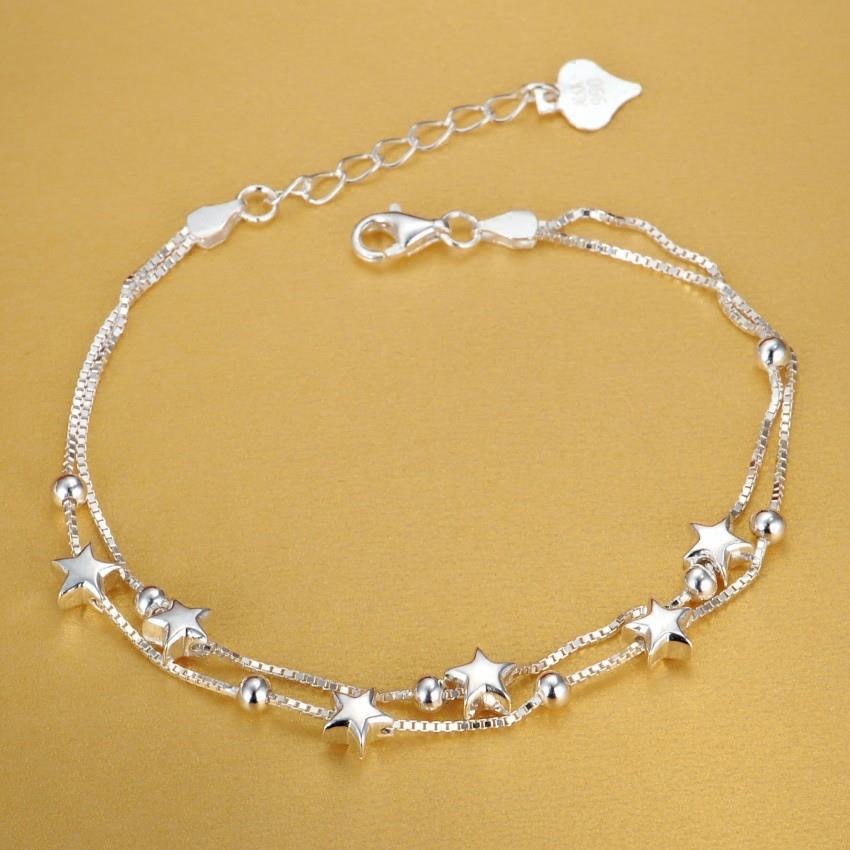 Fine 925 sterling silver Chain stars Bracelets for women Charms party Wedding Jewelry