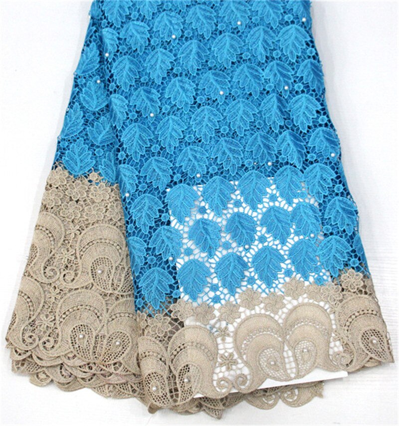 Tissu africain en dentelle Guipure, longueur 5 Yards, pour mariage nigérian, brodé avec des perles, décoration, accessoires pour vêtements en dentelle Soluble dans l'eau: 2