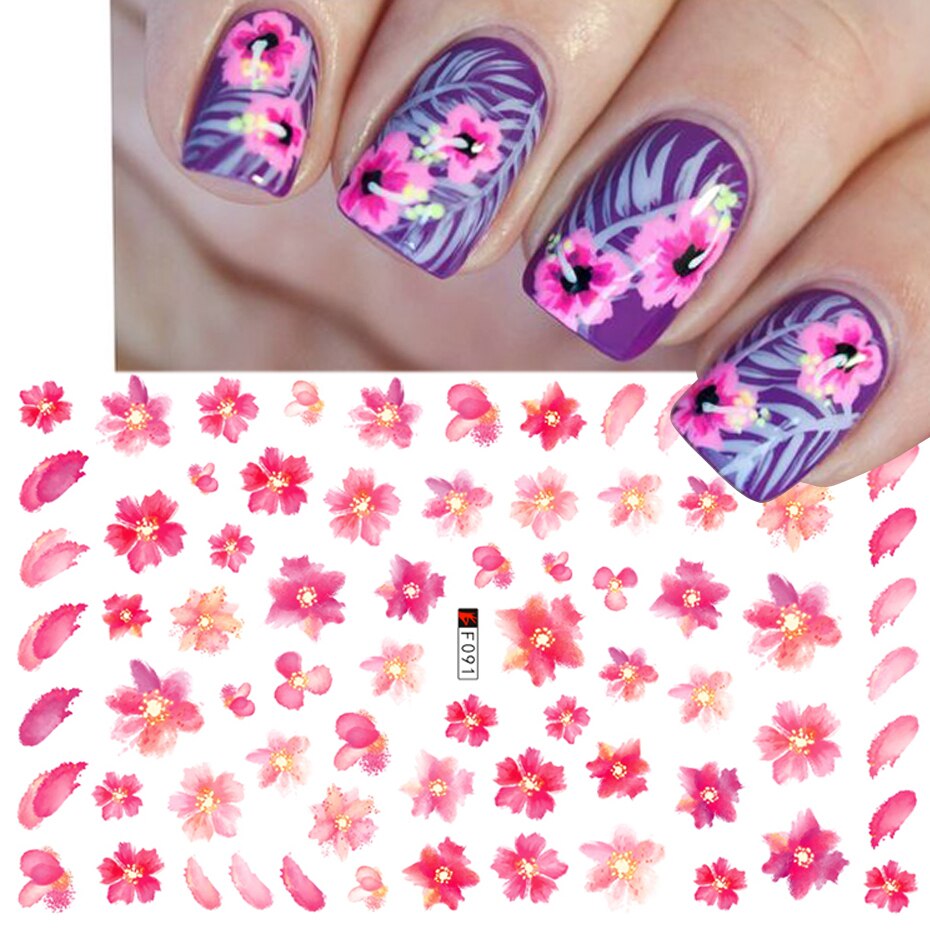 Feuilles autocollantes Sakura pour ongles, rose, motif de fleurs de cerisier 3D, Simple, pour manucure, magnifique, décoration de styliste, BEF129