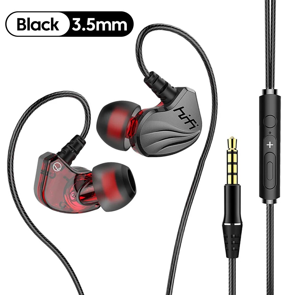 T2000 auriculares deportivos binaurales con cable, cascos de graves metálicos de alta fidelidad, resistentes al agua, sonido estéreo deportivo, reducción de ruido: Rojo