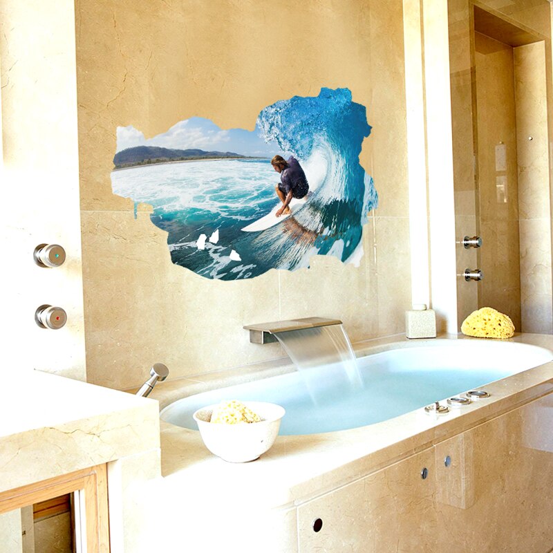 3D Surfing Wall Decor Bedroom Living Room Bathroom Decoration Vinyl Stickers on the Wall PVC Removable Poster Wallpaper