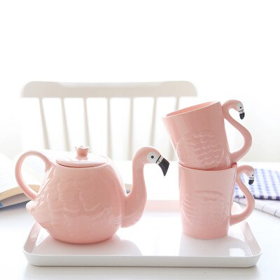 Keramisk te sæt pink flamingo drikker te kop sæt vand kaffe kop frugtsaft sæt te tilbehør – Grandado
