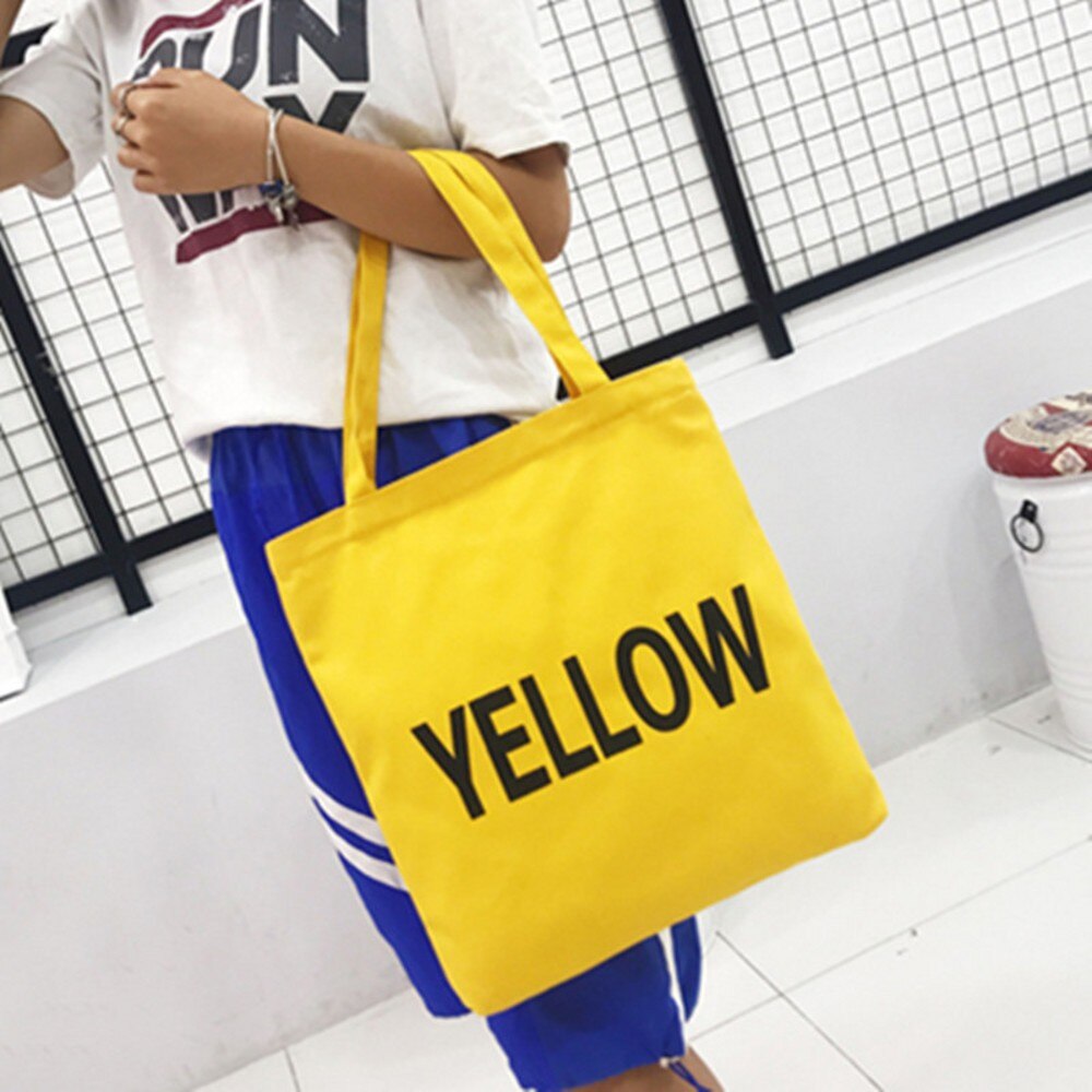 Women Handbags Ladies Classic Girl Shoulder Bags Canvas Casual Shopping Tote Bag: Yellow