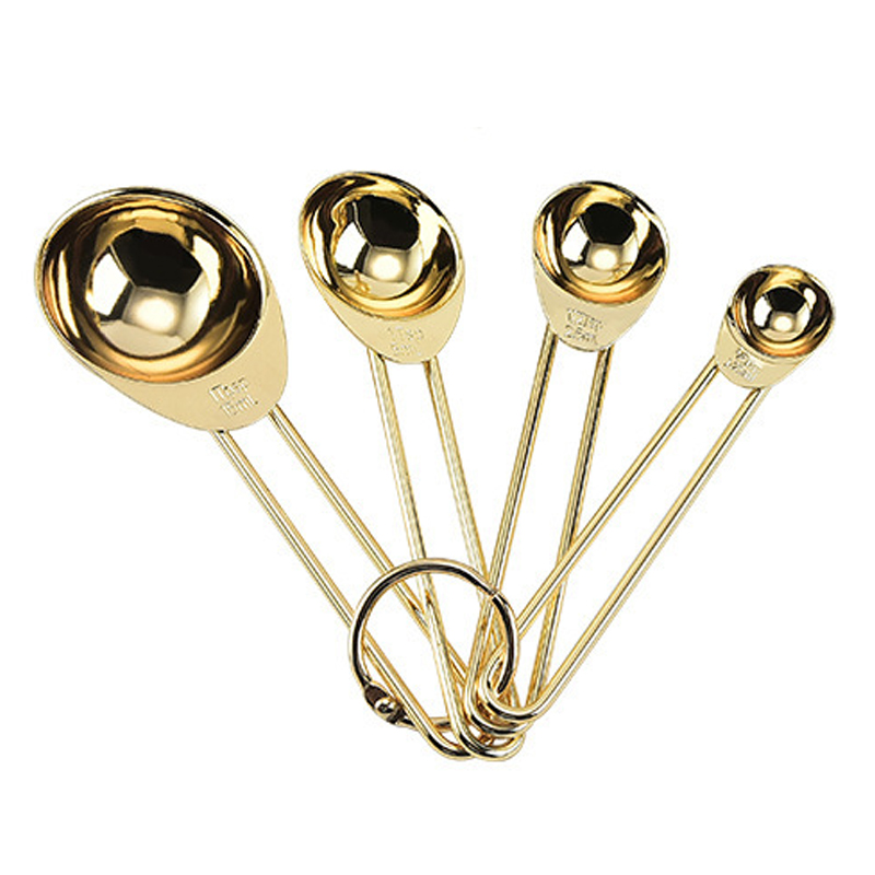 Stainless Steel Measuring Spoons Cups Set Baking Tea Coffee Spoon Flour Liquid Measuring Tool Cooking Kitchen Accessories Gadget: 4pcs Small Gold
