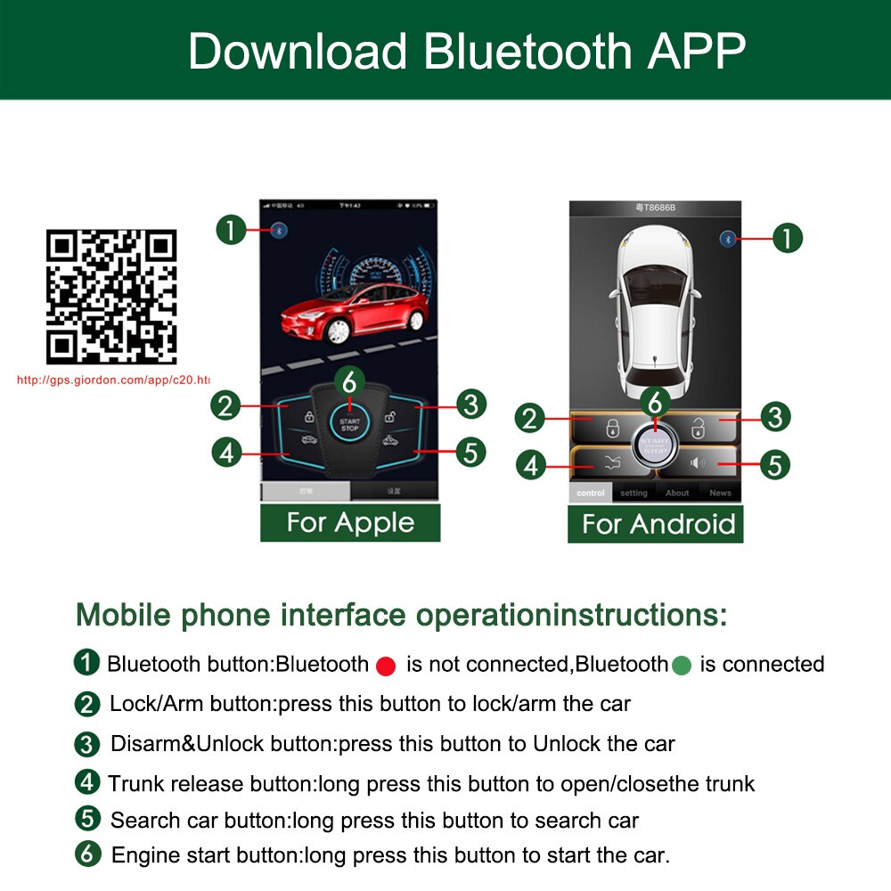 3-5M APP Bluetooth Keyless Entry Automatic Trunk Opening Smart Key Car Alarm System with mobile phone