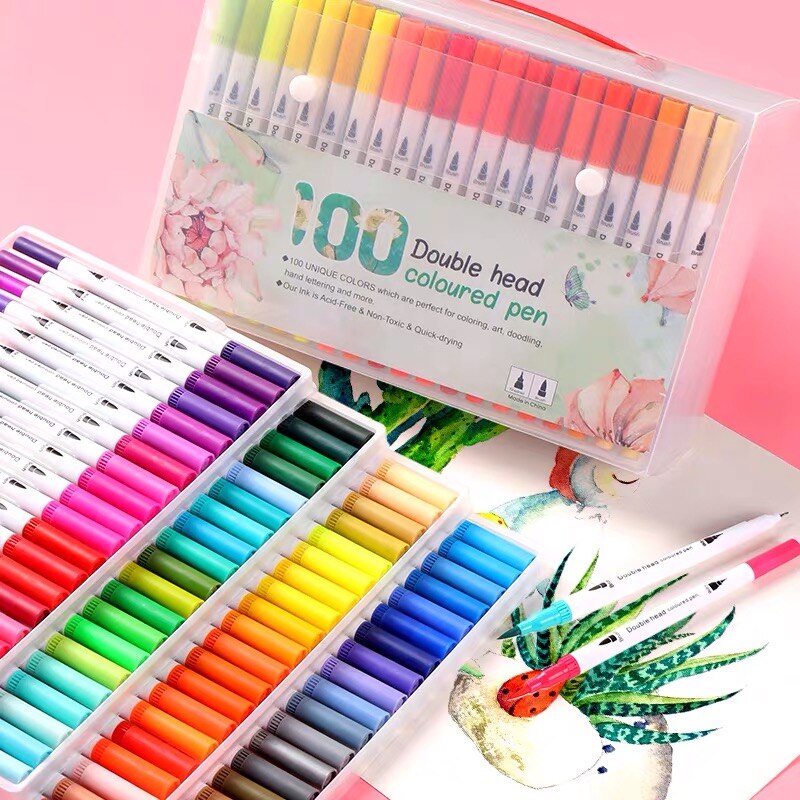 100 Kleur Zachte Hoofd Aquarel Pen Kinderen Basisschool Met 24 Kleur 36 Kleur Dubbele Hoofd Wasbare Aquarel Pen Art suppli