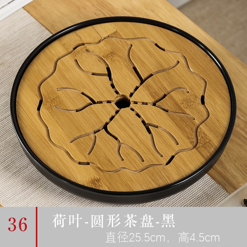 Simple Japanese-style Dry Tea Tray Melamine Bamboo Tea Table Water Storage Hotel Travel Tea Set Home Portable Tray Wooden Tray: black C 25X4CM