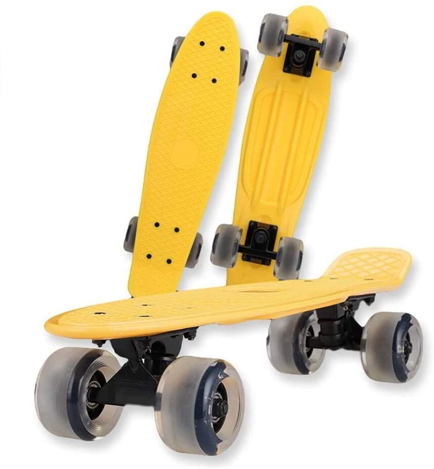 Flashing Skateboard Single Kicktail Mini Cruiser Rocker Board Plastic 4 Wheels Teenager Adult Sidewalk Skating Street 6 Colors: yellow1 / without light