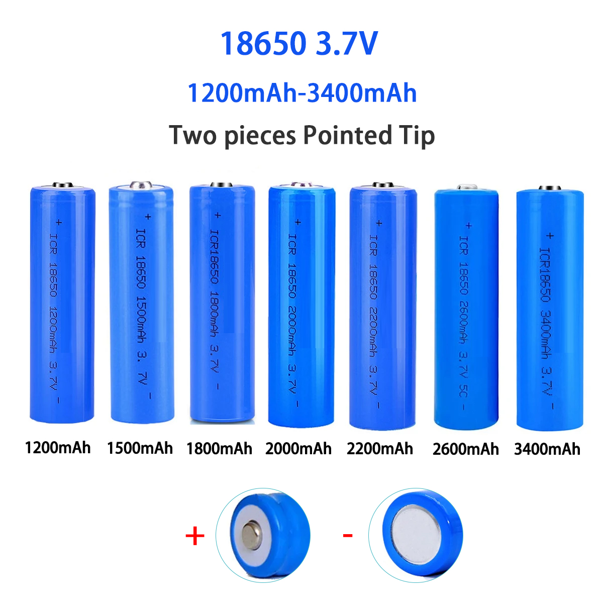 2PCS 18650 3.7V Rechargeable Battery 1200mah 1500mah 2000mah 2200mah 2600mah 3400mah Pointed Lithium Battery for flashlights