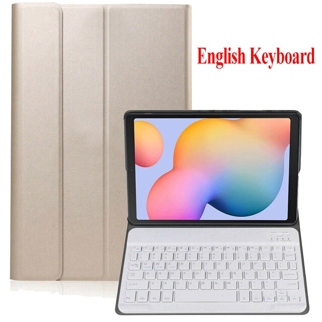 Keyboard Case for Samsung Galaxy Tab A 10.1 SM-T510 SM-T515 PU Leather Flip Stand Case Wireless Bluetooth Keyboard Cover: English Gold-W