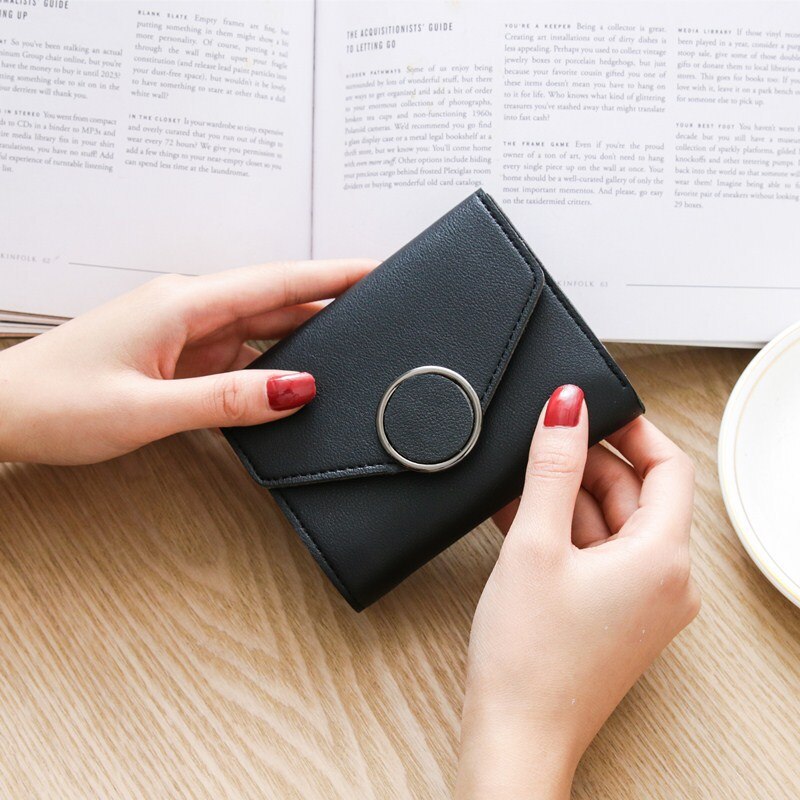 Lang læder pung dame punge tri-fold kvast dame pung pu pung hjerteformet vedhæng clutch kortholder telefontaske: Sort 2