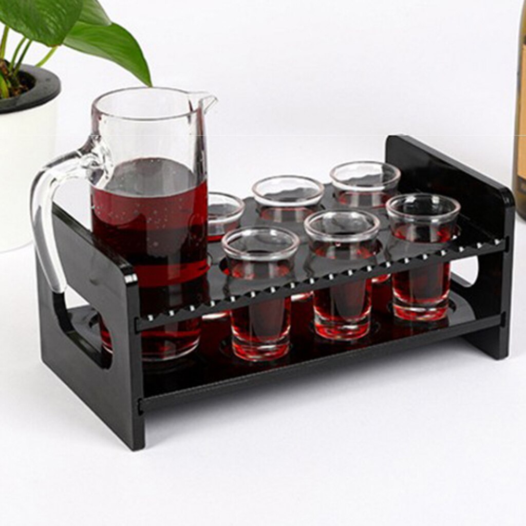 Soporte de acrílico negro de 7 agujeros para vasos, bandeja para servir vasos de Whisky, Vodka, ron, Tequila, juego organizador de cóctel