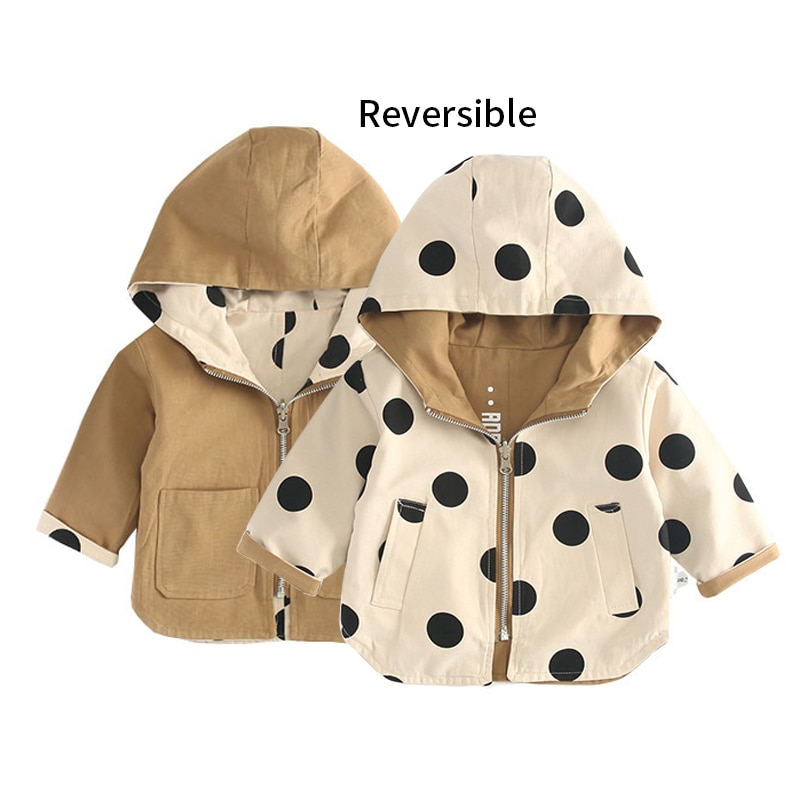 Chaquetas para niños , abrigos reversibles con capucha para bebés, abrigos de lunares a la para chicas, abrigos de otoño para niños pequeños, chaqueta cortavientos de primavera para niños