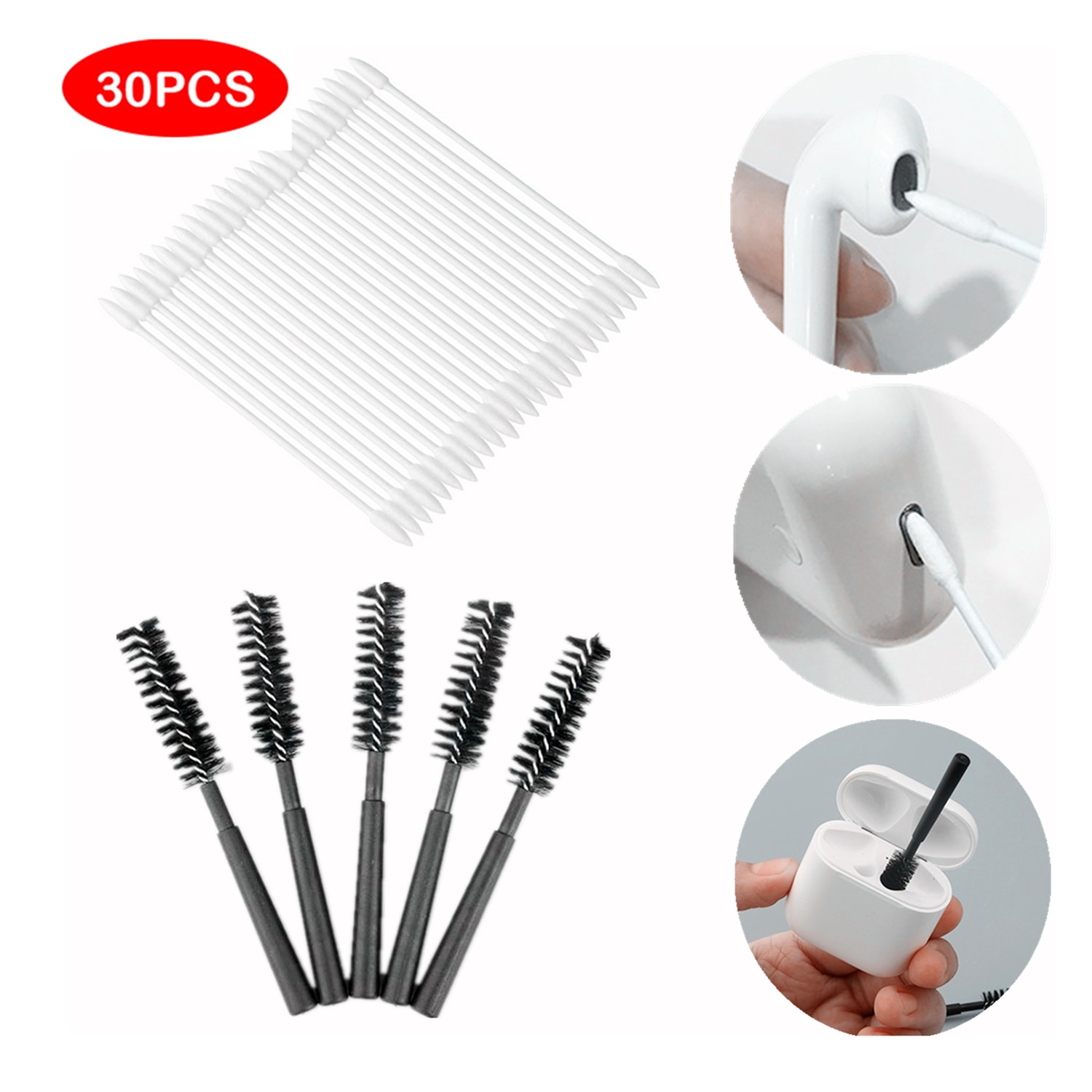 Vococal Earphone Cleaning Tools Kit 25pcs Cotton Swab Sticks + 5pcs Charging Case Brush For Apple AirPods 1 2 3 Pro