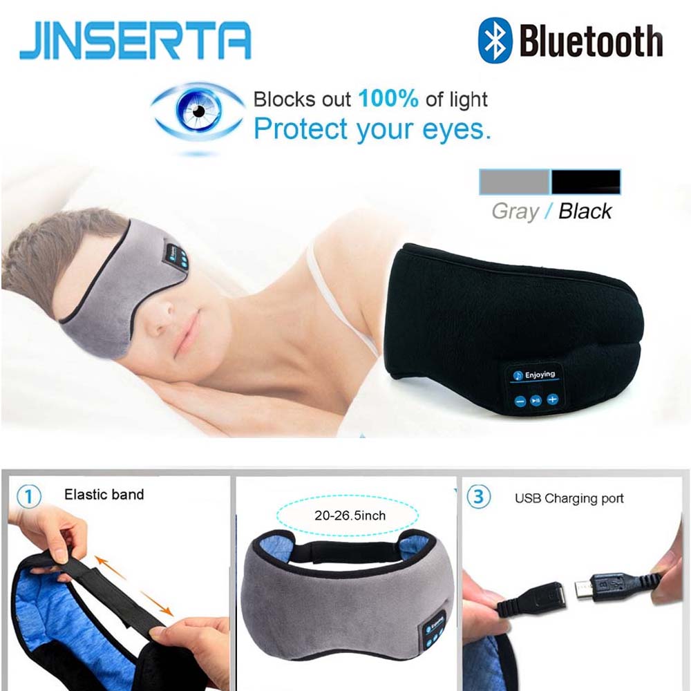 JINSERTA Wireless Bluetooth 5.0 Earphone Sleep Mask Phone Headband Sleep Soft Headphone For Listenting Music Answering Phone