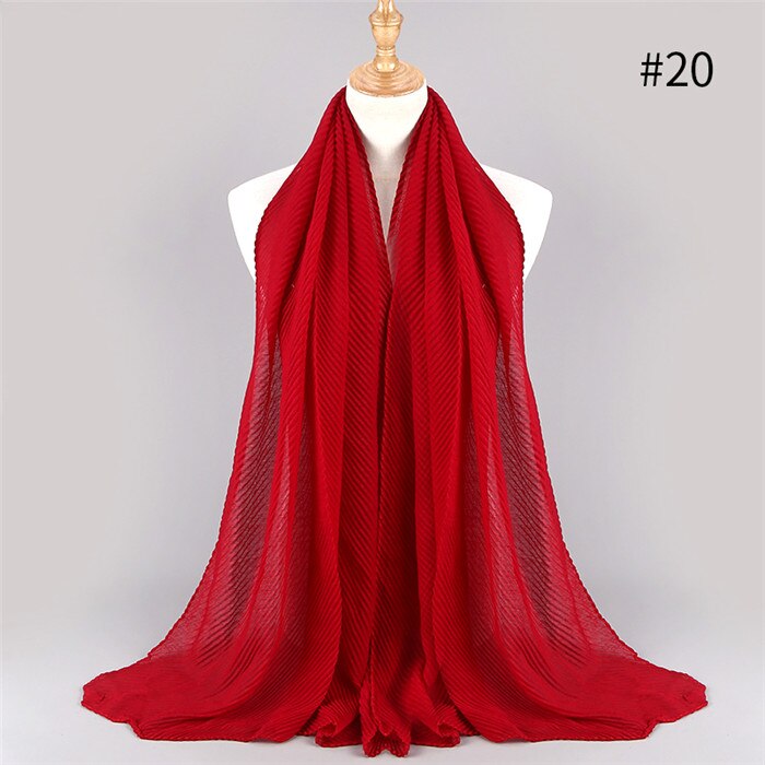 Offre Spéciale plissé maxi hijabs écharpe châle plaine maxi musulman hijab femmes rides foulards châles doux silencieux 1 pc: color20 wine