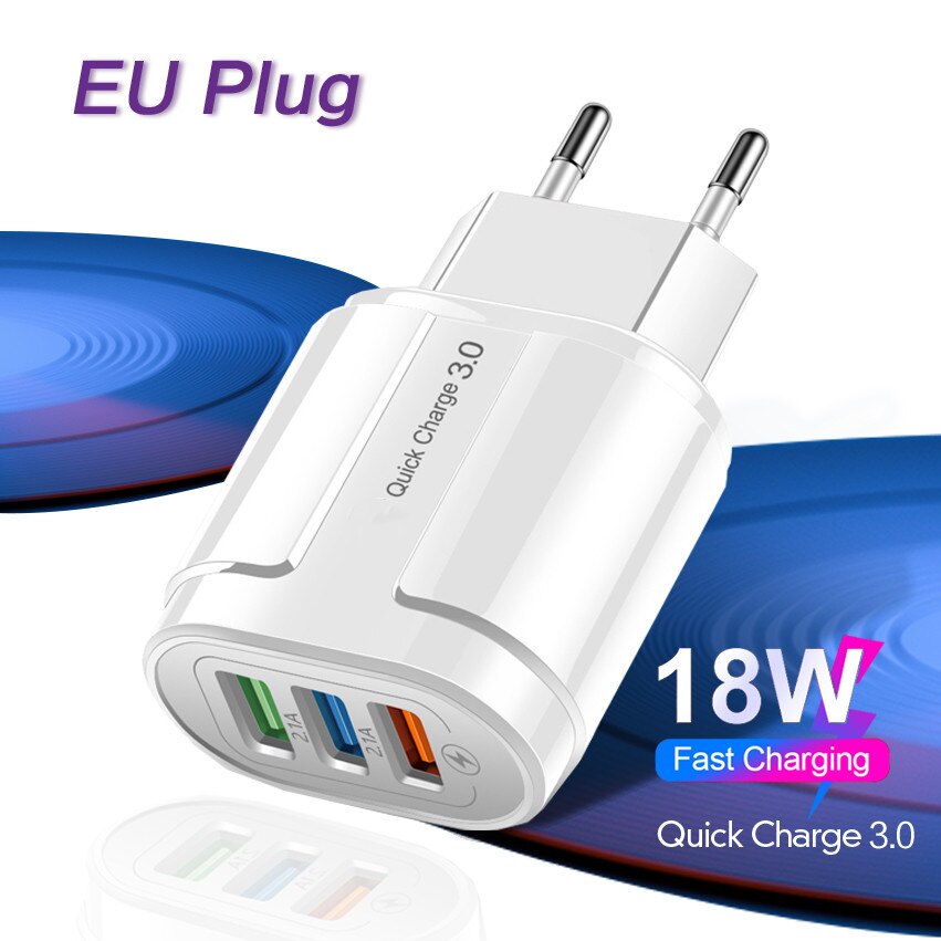 Muur Usb Charger 18W Quick Charge 3.0 Universele Snel Opladen Adapter Eu/Us Plug Voor IPhone12 Samsung Telefoon tablet Usb Laders