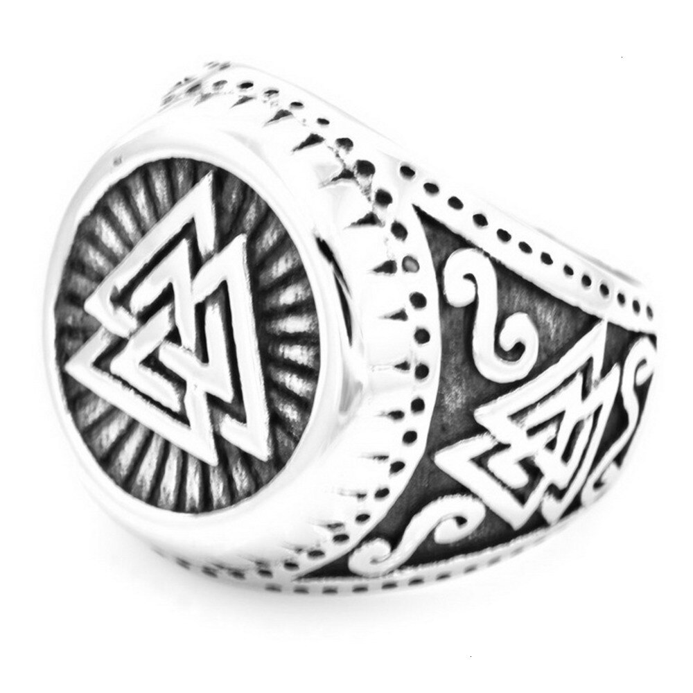 Punk Men's Ring Northern Europe Viking Odin Triangle Symbol Power Graphical Vintage Ring Man Jewelry Gothic Luxury Ringen Boho