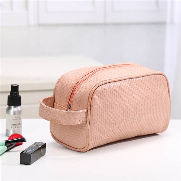 Purdored 1 pc cor sólida homens saco de lavagem unisex saco de cosméticos para maquiagem de viagem saco de higiene pessoal trousse de toilette dropshipping: pink