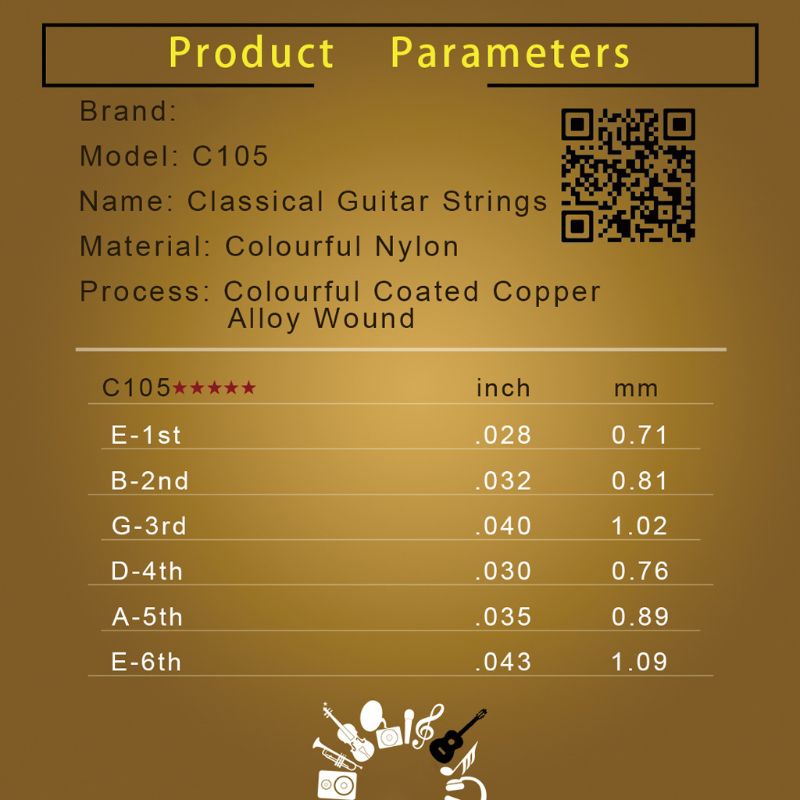 IRIN C105 clásica cuerdas de guitarra núcleo de nailon cubierta colorida aleación de cobre enrollada