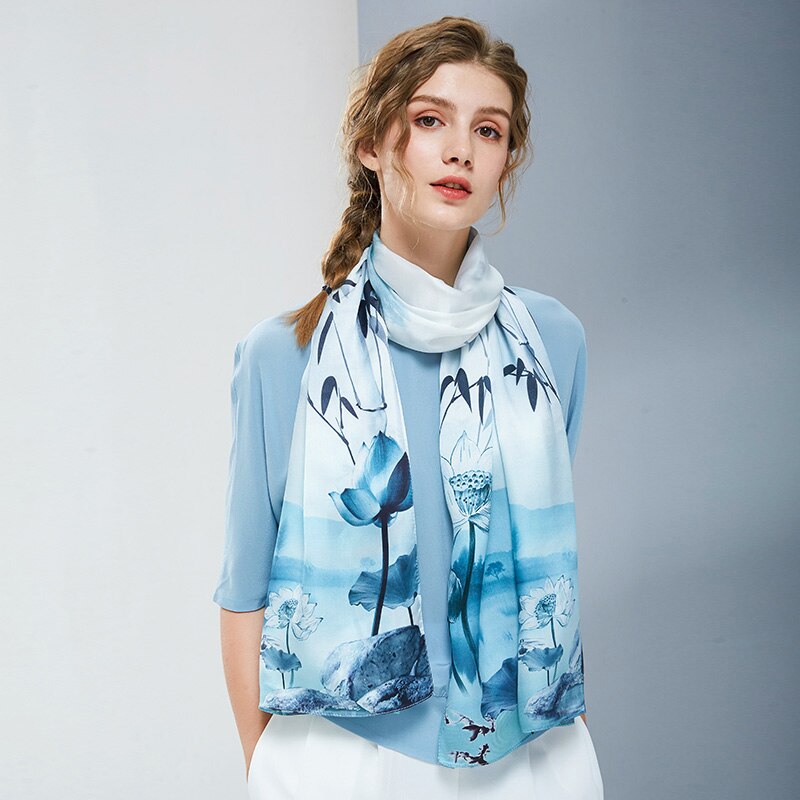 100% reine Seide Schal Damen Luxus Echt die Seide wickelt für Frauen drucken Tücher Foulard Femme Natürliche Seide schals: Farbe 3