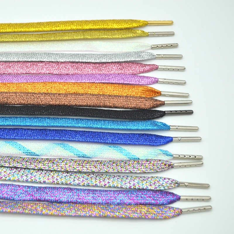 1Pair Flat Shoelaces Silver Metal Head Laces Camping Shoelaces Strings 115cm Metallic Glitter Shiny Gold Shoelace Shoe Lacing