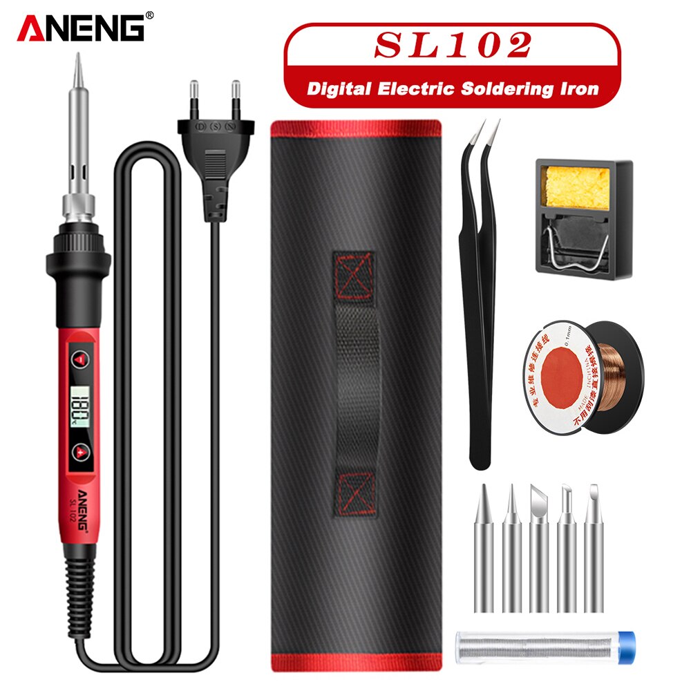 ANENG-soldador eléctrico SL102, 60W, enchufe US/EU, herramienta de soldadura con pantalla Digital de temperatura ajustable, 220V soldadura puntas soldador estaño, soldar electrocauterización portátil