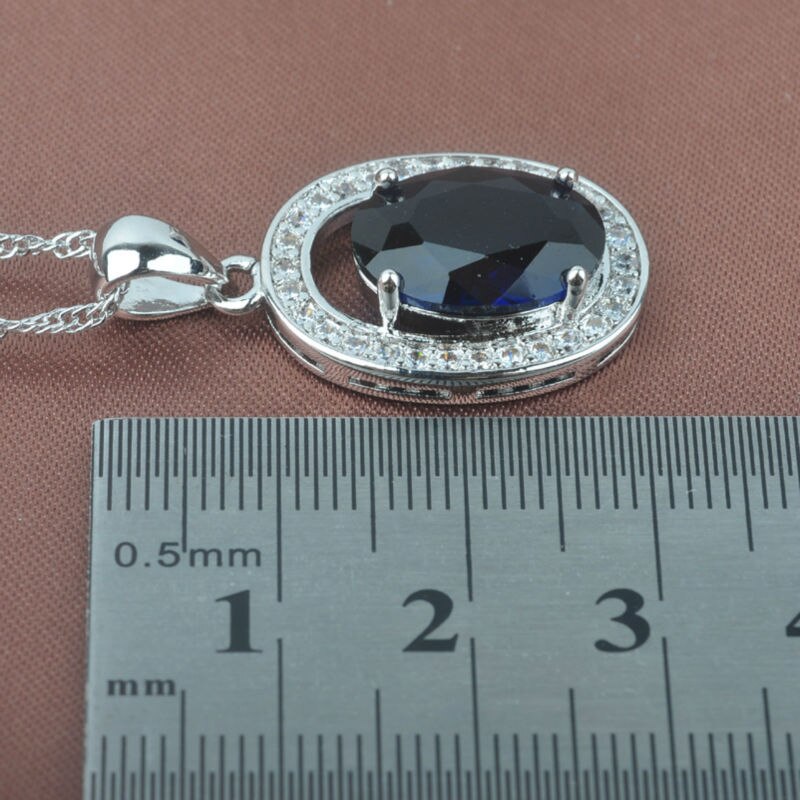 Blauwe zirkonia bruiloft dames sieraden sets zilverkleurige ring ketting en oorbellen set  tz096