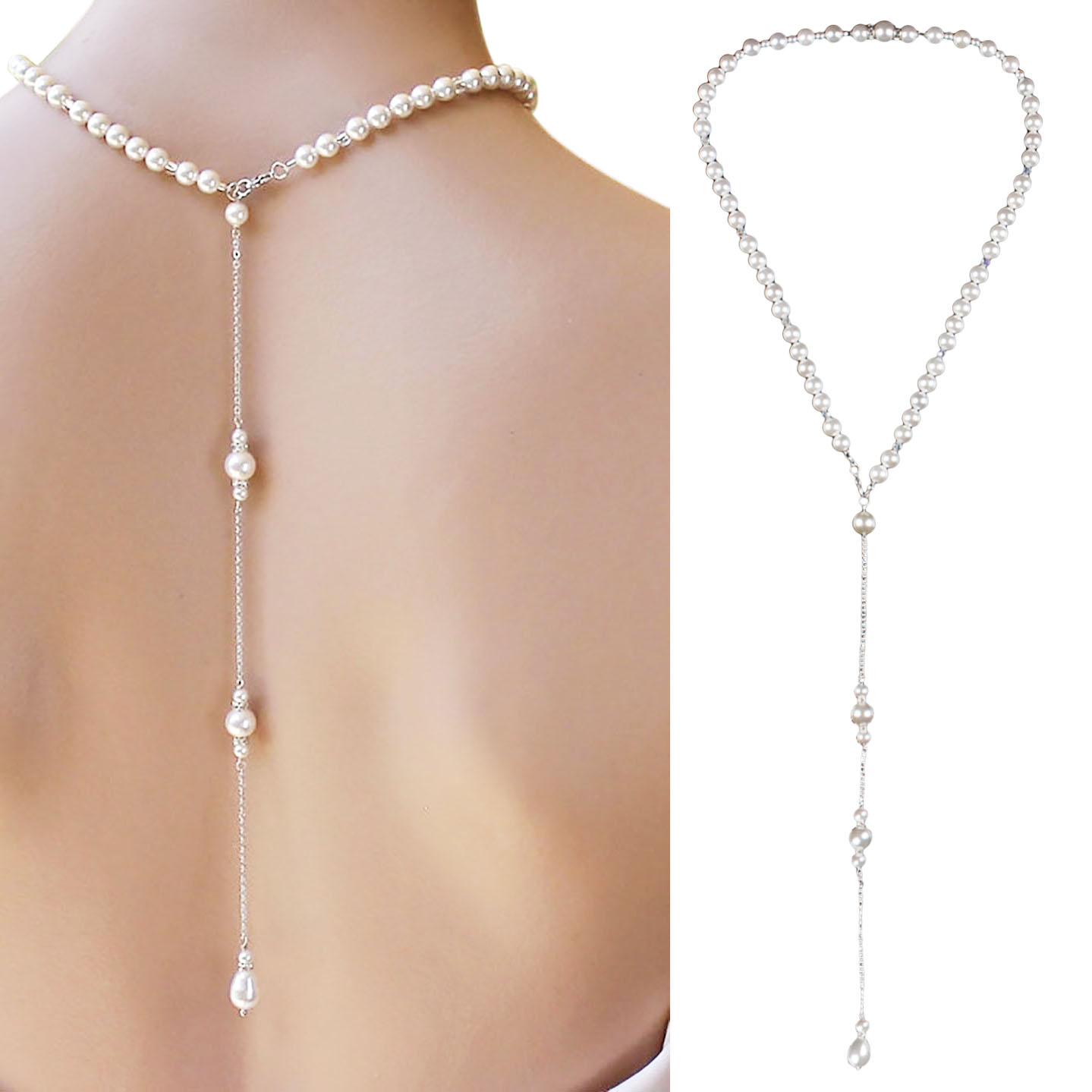 Collares de fondo de perlas de imitación para mujer, joyería de cadena trasera para nupcial con Espalda descubierta, accesorios de vestido, novedad de