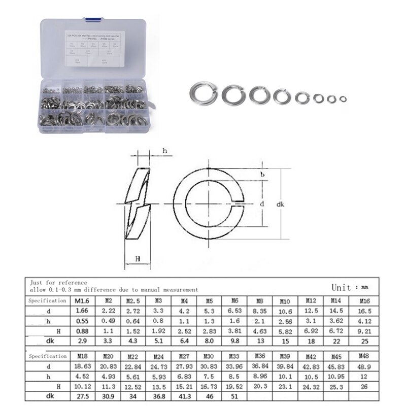 325Pcs spring washer M2-16M round stainless steel spring washer