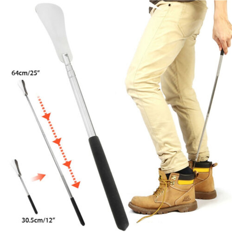 Long Handle Shoe Horn Flexible Silver Stainless Steel Shoe Horn Stick Shoe Lifter Tool Shoe Spoon Tool 30.5-64cm