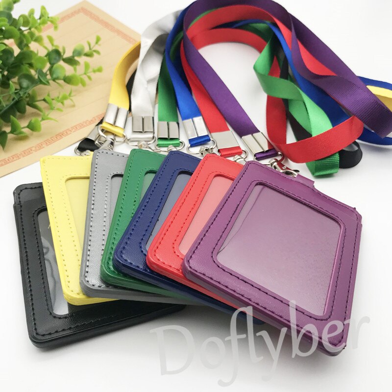 ID Work Card Holder with 15mm Neck Strap Rope Set Bank Employee Name Tag Badge Exhibition Lanyard Company Office Supplies