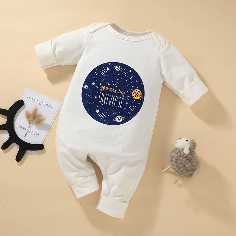 Lovely Universal Pattern Baby Rompers Cotton Toddler Boys Girls Jumpsuite Spring Fall Outfit One-piece Children's Clothes: White / 3-6M