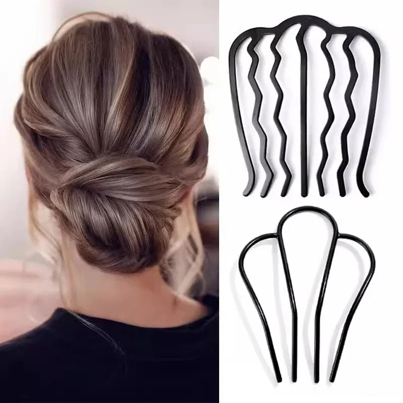 Clip de tenedor de pelo de Metal negro para mujer, peines con pasador, moño desordenado, Clip de horquilla, peines laterales, palos Updo, herramienta de Peinado