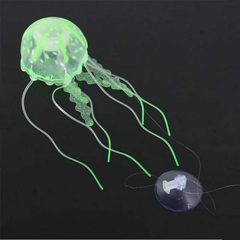 Medusas artificiales brillantes para decoración de Acuario, ornamento realista de silicona para pecera: Green