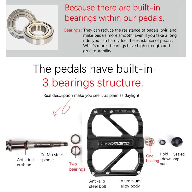 Promend Bike Pedal Quick Release 3 Bearing MTB Pedal Aluminum Metal Body Smooth Lubricate road Bike Pedal R67 wellgo xpedo qrd2