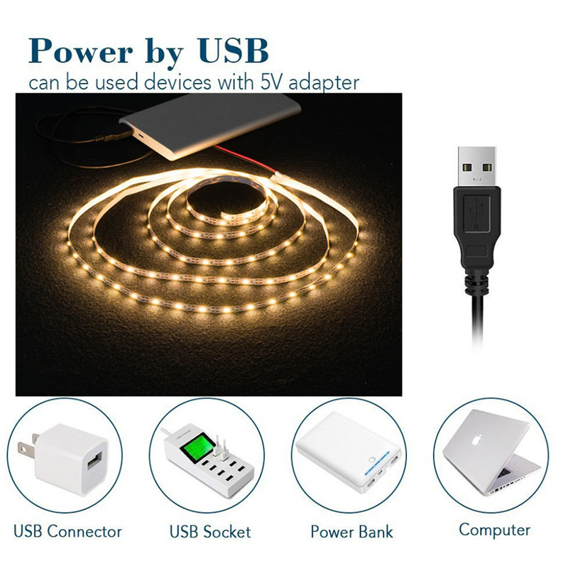 DC 5 V USB LED Strips 2835 5050 Wit Warm Wit Tira LED Strip Licht TV Achtergrond Verlichting Tape Thuis flexibele Decor Lamp 1-5 m